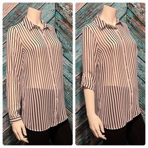 Atmosphere Striped Buttoned Down Semi-sheer Blouse, Small (UK 8)
